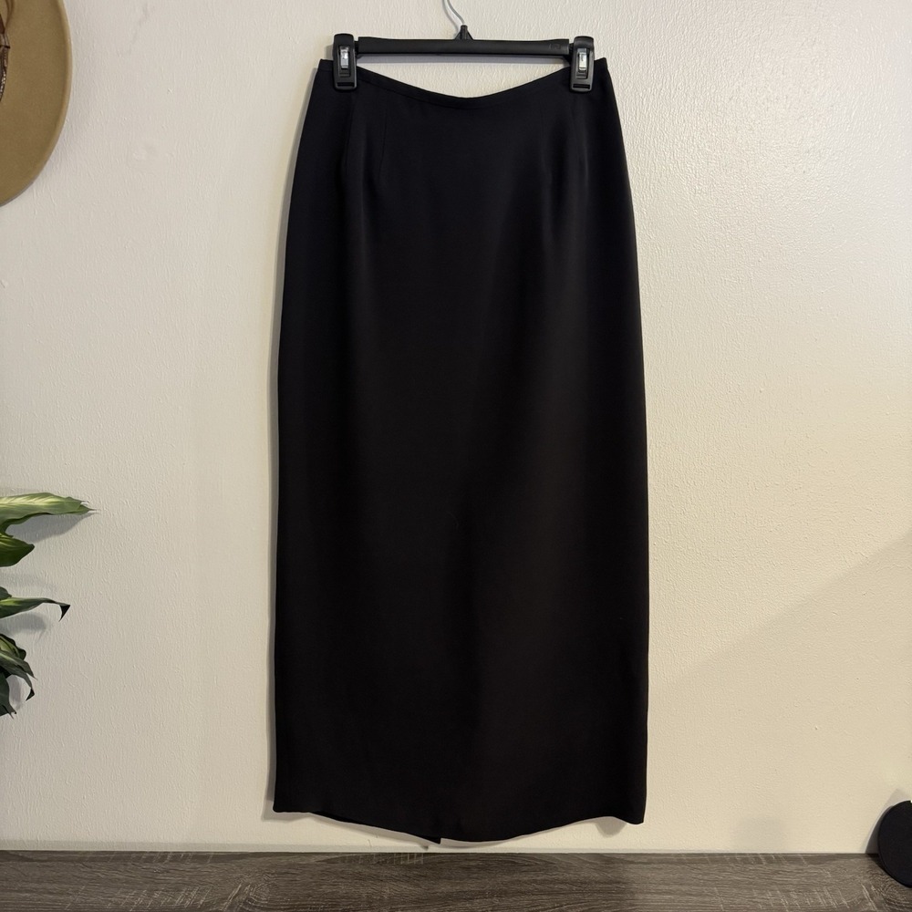 Vtg Talbots Maxi Skirt 100% silk Black Long women size 6 Career classic Grunge